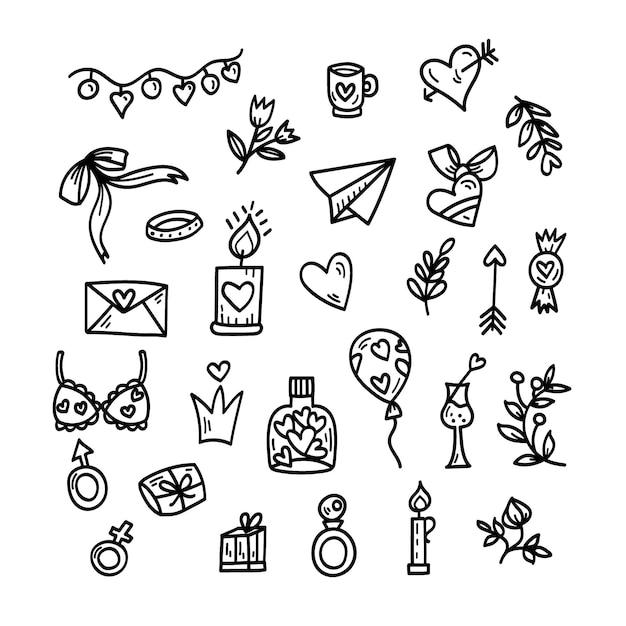 Free Vector doodle valentines day element collection