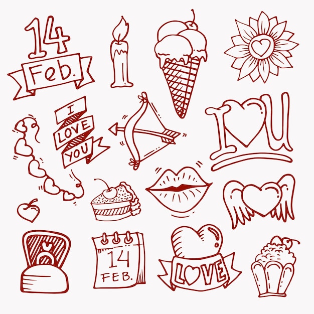 Free Vector doodle valentines day element collection