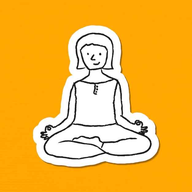 Free Vector doodle woman meditating sticker with a white border vector