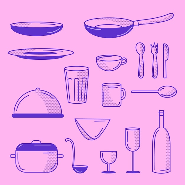 Free Vector doodled kitchen elements collection