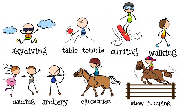 Doodles different kinds of sports