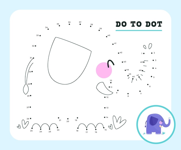 Dot to dot game worksheet with elephant animal