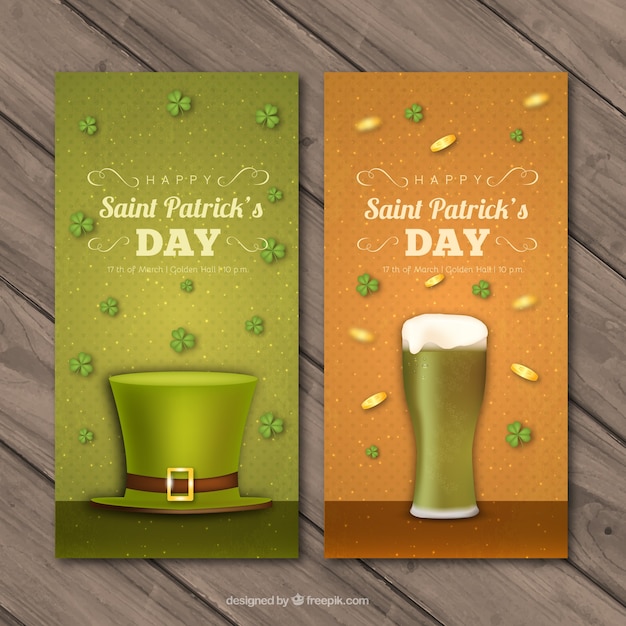 Dotted banners with st patrick's day representative items