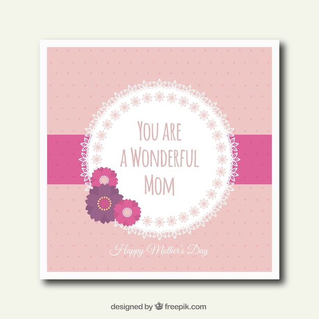 Dotted card with decorative flowers for mother's day