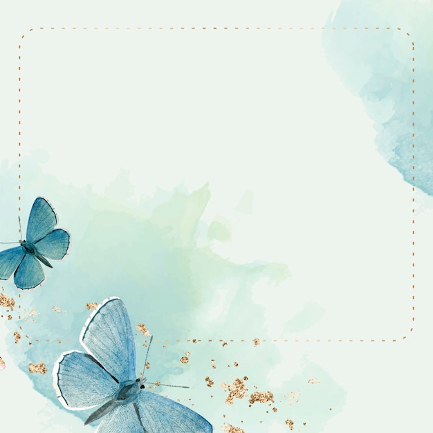 Dotted frame with blue butterflies patterned background vector