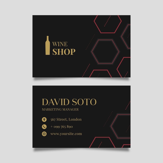 Double-sided horizontal business card template for wine tasting