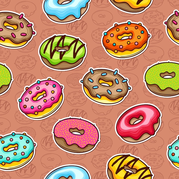 Free Vector doughnut doodle colorful seamless pattern