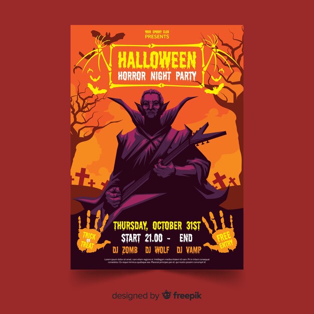 Dracula halloween flyer template with flat design