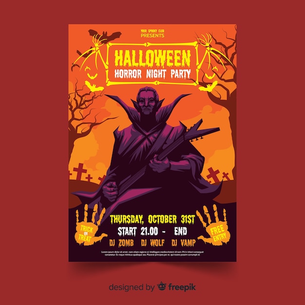 Dracula halloween flyer template with flat design