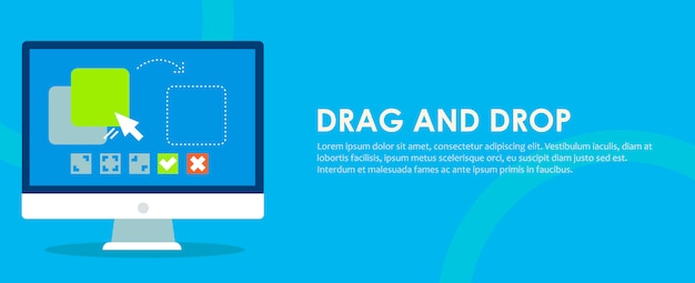 Drag and drop banner. Computer with the program and site configuration settings functions.