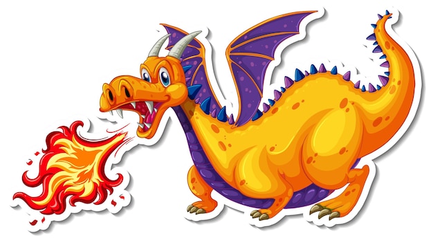 Free vector dragon blowing fire cartoon character sticker