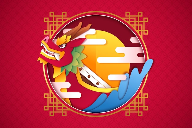 Free Vector dragon boat background in paper style