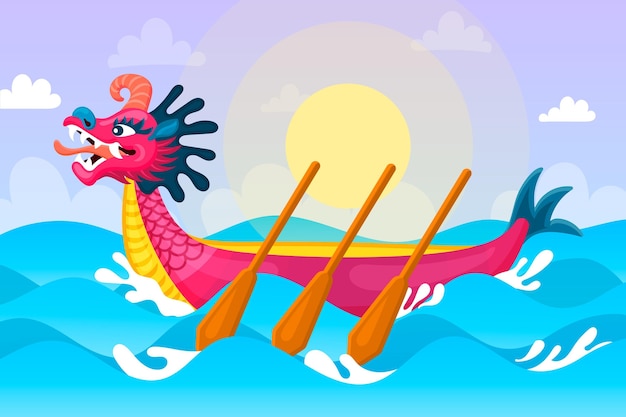 Dragon boat wallpaper with sun and sea