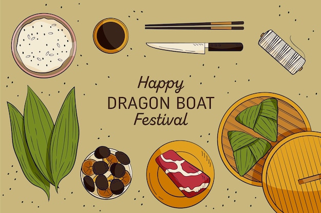 Free Vector dragon boats zongzi background