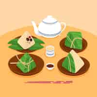 Free vector dragon boats zongzi collection style