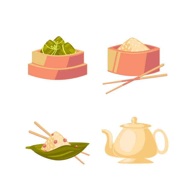 Free vector dragon boats zongzi pack concept