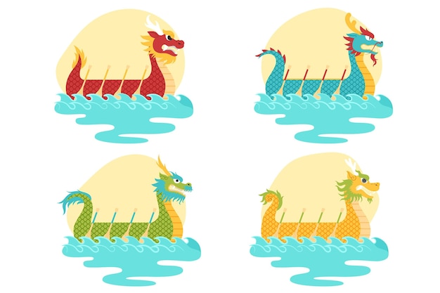 Free Vector dragon boats zongzi pack concept