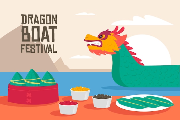 Free Vector dragon boats zongzi wallpaper concept