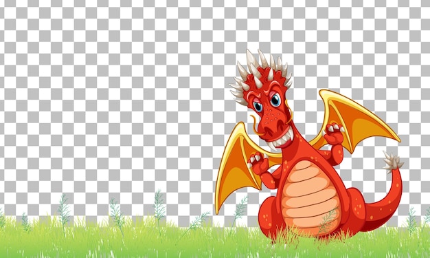 Free Vector dragon cartoon character on green grass on transparent background