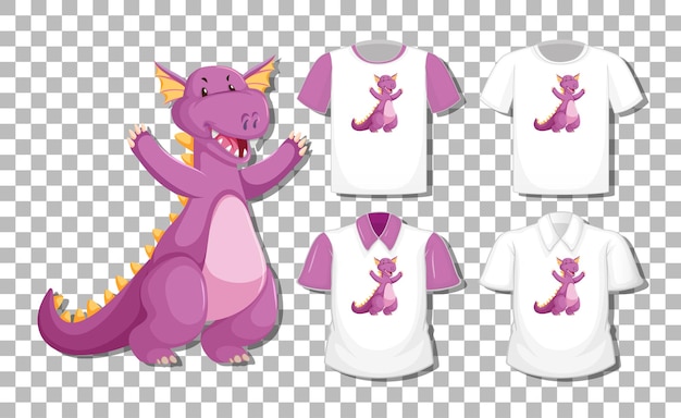 Free Vector dragon cartoon character with set of different shirts isolated