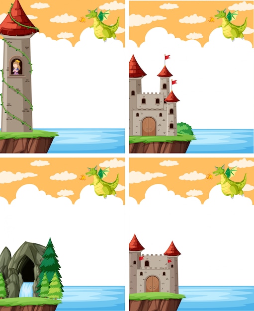 Free vector dragon and the castle