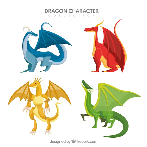 Dragon character collection with flat design