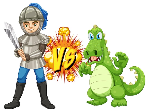 Free Vector dragon and knight fighting each other on white