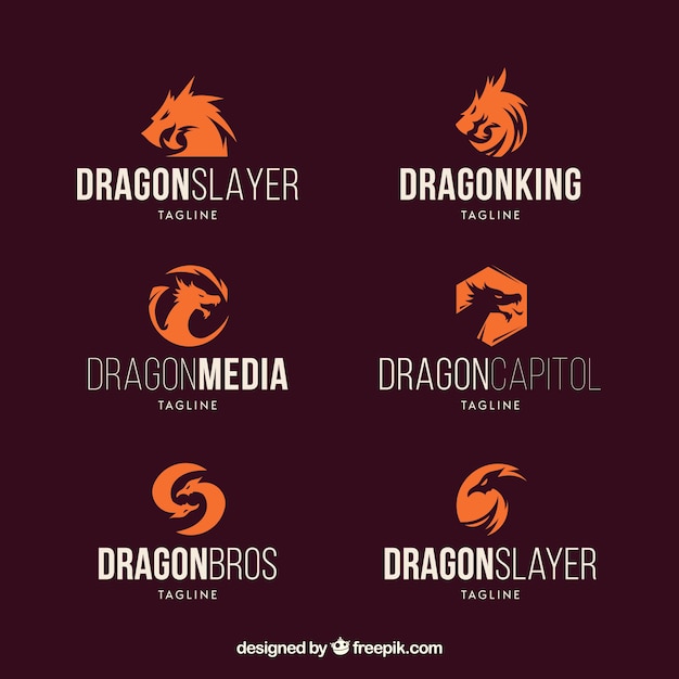 Free Vector dragon logo collection with flat design