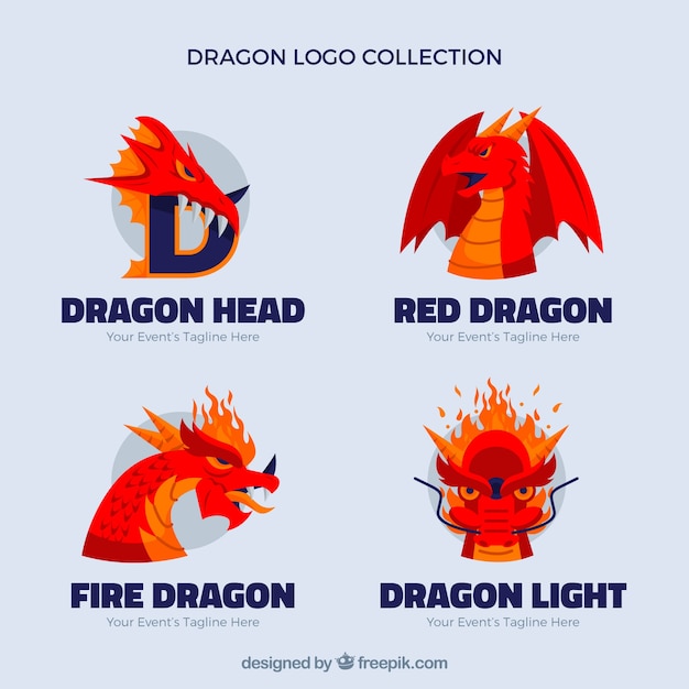 Free vector dragon logo collection with flat design