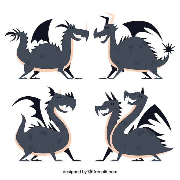 Free Vector dragons collection in black color