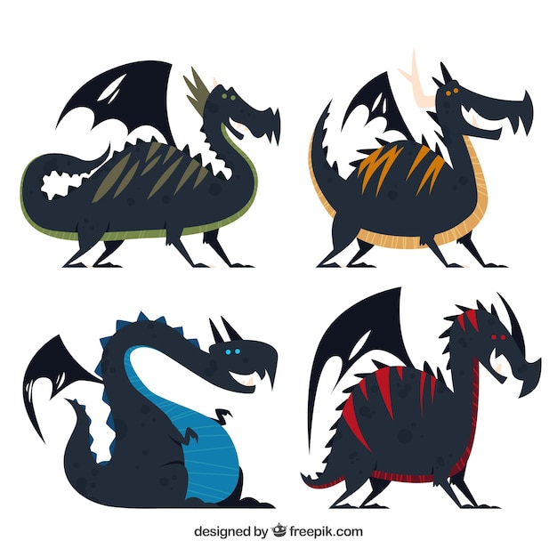 Free vector dragons collection in black color