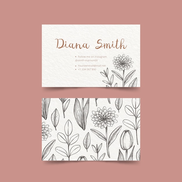 Drawing of floral business card template