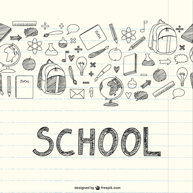 Free Vector drawing school items on a notebook