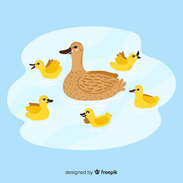 Drawing with duck and ducklings design