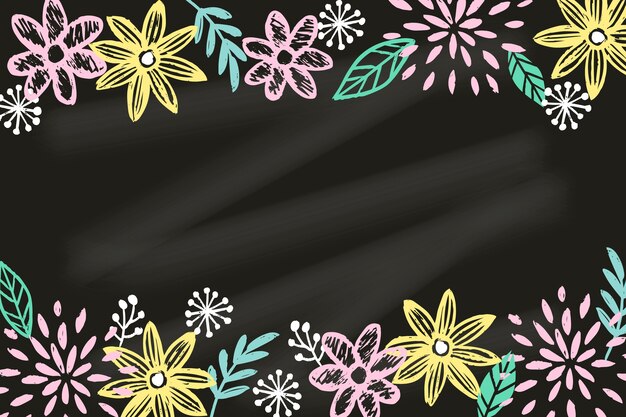 Drawing with flowers on blackboard background