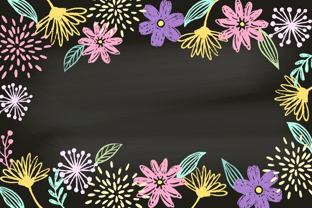 Drawing with flowers on blackboard wallpaper