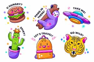 Free vector drawing with funny sticker collection