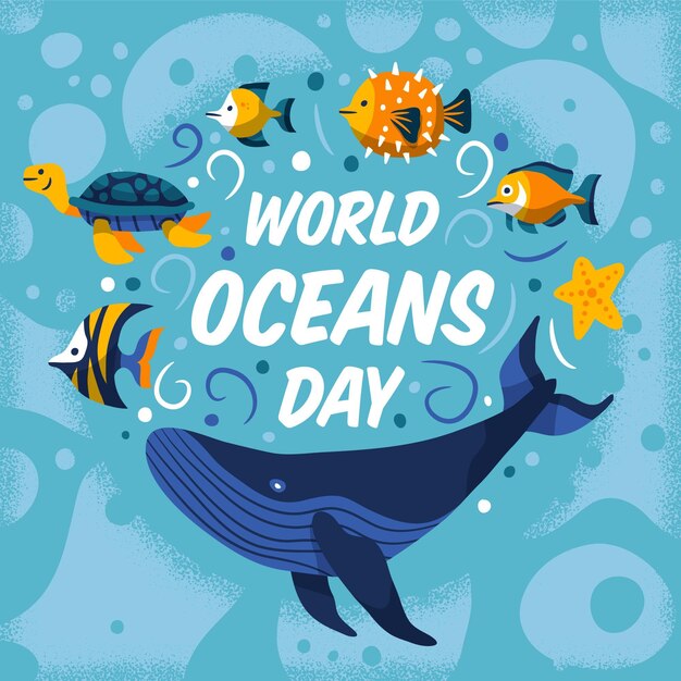 Drawing of world oceans day illustration design