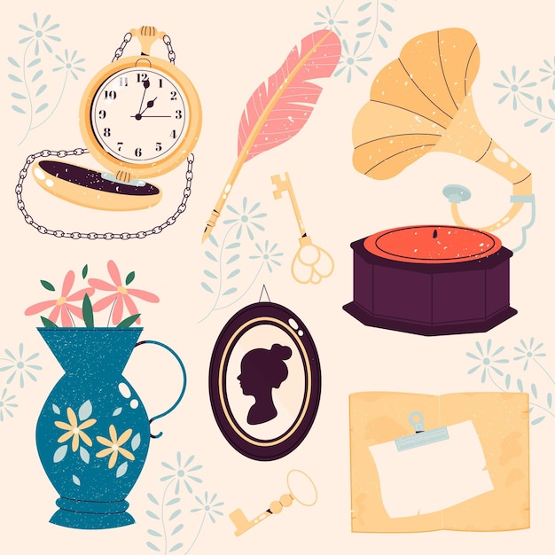 Free Vector drawn antique market collection