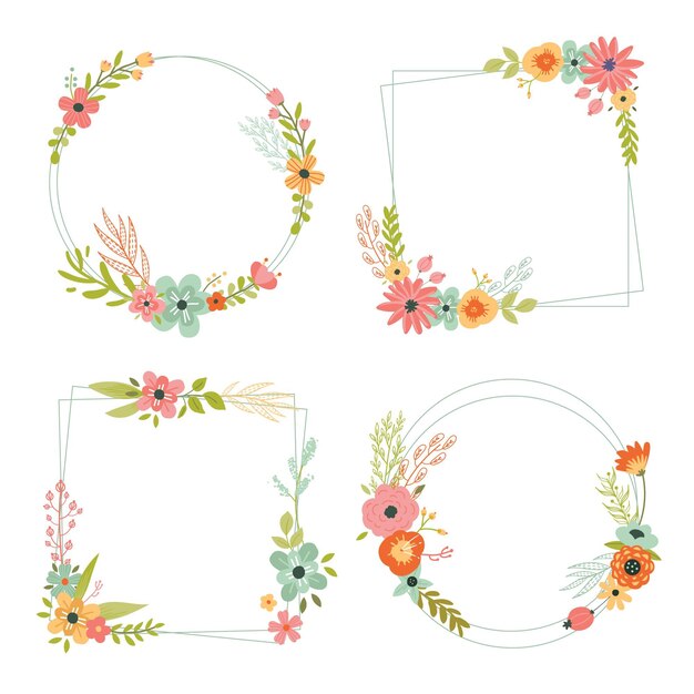 Drawn beautiful floral wreath collection