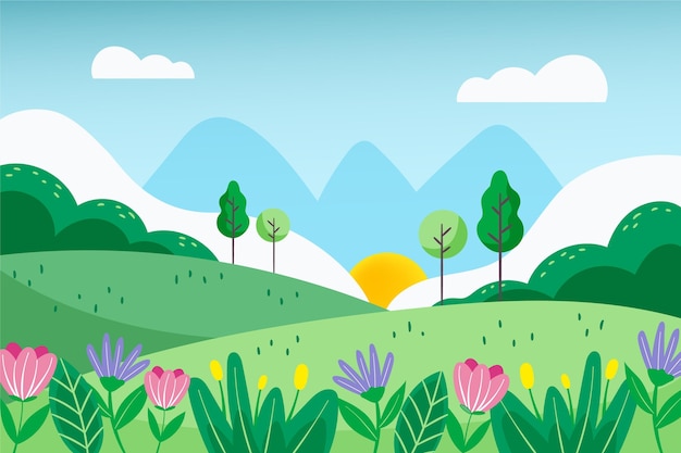 Drawn beautiful spring landscape background