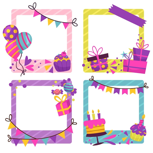 Drawn birthday collage frame collection