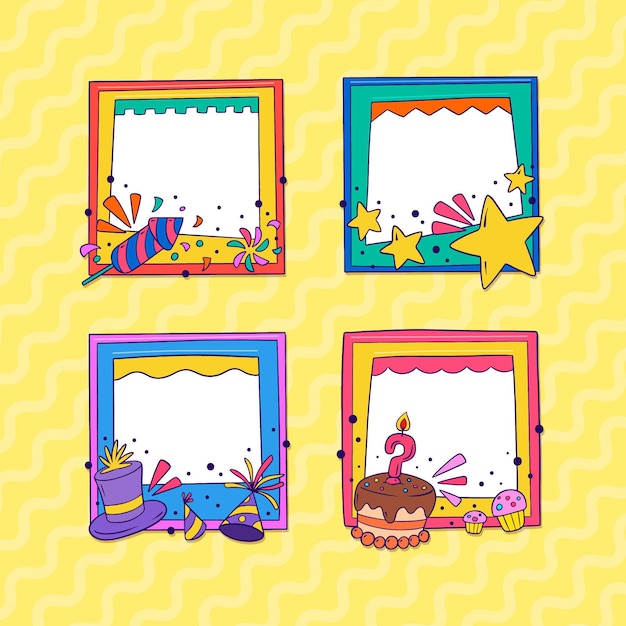 Free vector drawn birthday collage frames