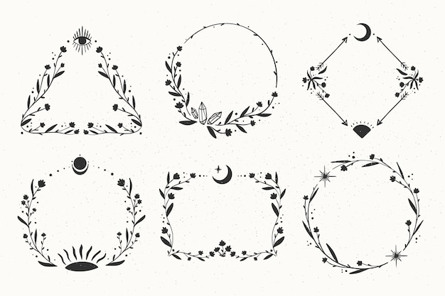 Free Vector drawn boho frames collection