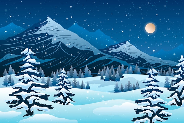 Drawn chill winter landscape wallpaper