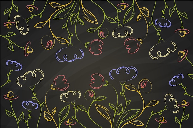 Free Vector drawn colorful flowers on blackboard wallpaper