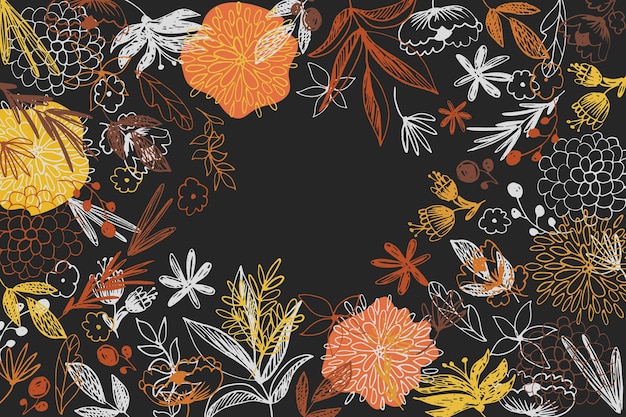 Free Vector drawn colorful flowers on blackboard wallpaper