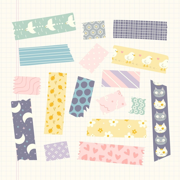 Drawn decorative washi tape collection