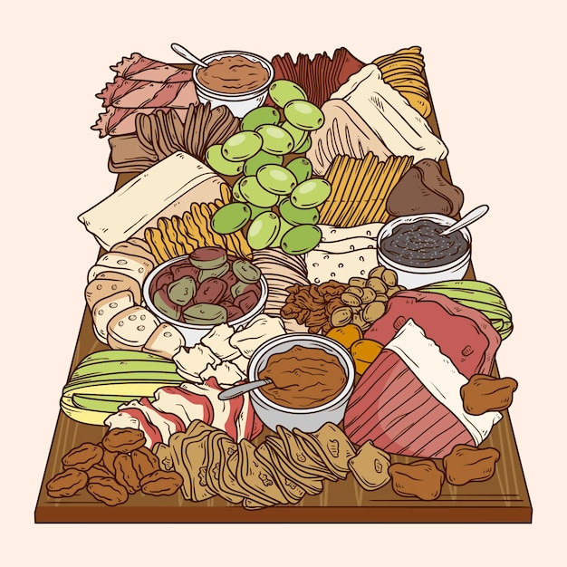 Free Vector drawn delicious cheese board