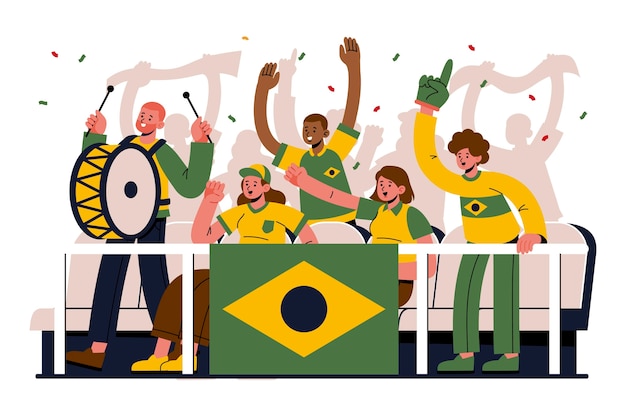 And drawn flat football fans illustration